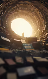 the person standing in the center of a large hole