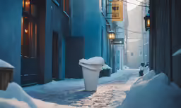 a trash can on the side of the street