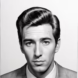 a close up of a person with a suit and tie