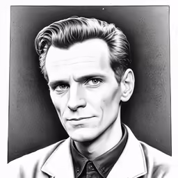 a black and white portrait of a man in suit jacket