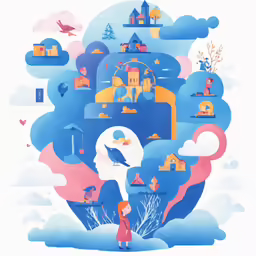 a child looks up at a castle in the sky