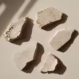 three pieces of cement sitting on top of a table