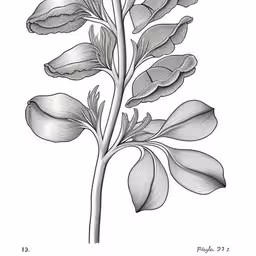 the branch of a plant with leaves,botanical drawing showing a flower from the plant in this vintage botanical print
