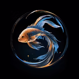fish swimming inside of a round glass bowl on black