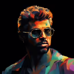 an abstract drawing of a man with sunglasses on