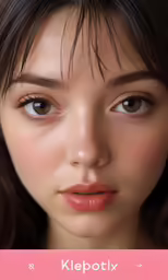 an image of a womans face with a pink background