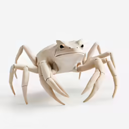 a wooden crab is sitting on a white background