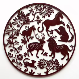 the metal wall decoration features a lion, a deer and a tree