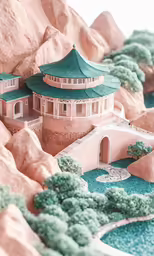 a model of a building on a mountain