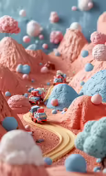 a car is driving through a very colorful mountain range