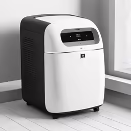 the small white and black air purifice next to a window