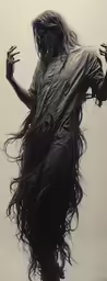 a woman with her hair blown back while walking on water