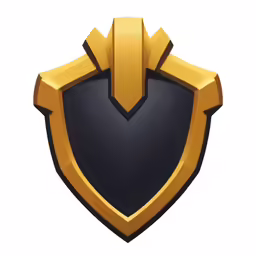 a black and gold shield badge with arrows on it