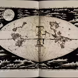an open book with a drawing and space on the cover