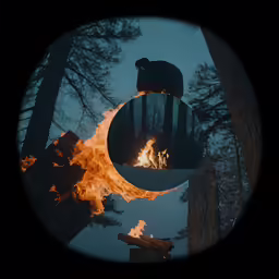 a fire pit has some logs in the middle