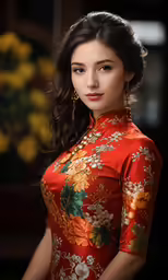 an asian woman in traditional clothing poses for the camera