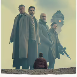 a group of people are looking at another man