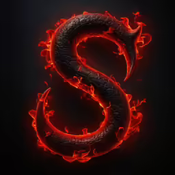 the letter s in flames is on black