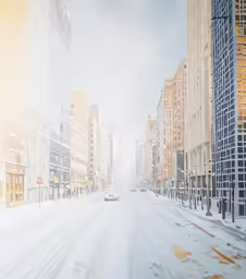 a street that is covered with snow as it is still covered