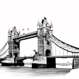 a bridge with many towers on a snowy day