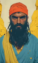 a man with an orange turban poses for a photo