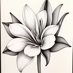 black and white drawing of a flower,a flower is shown in black and white