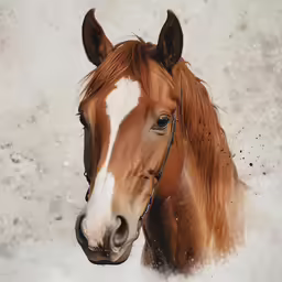 a brown horse is standing in the snow
