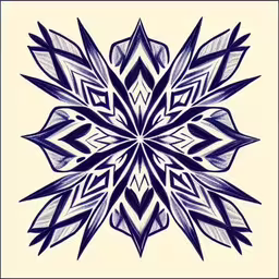 a drawing of a flower that has blue leaves,a drawing of a star in blue ink
