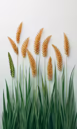 a group of plants sitting in front of a wall