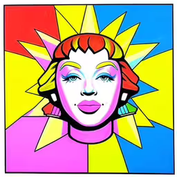 a painting with many colorful colors and a woman