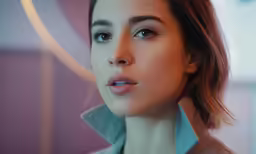 a beautiful young lady with blue eyes looking away