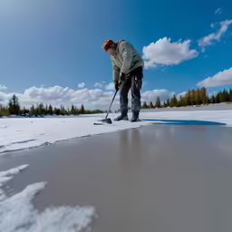 a woman digging snow on a flat surface