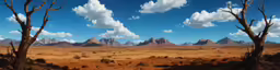 a painting of trees in a desert