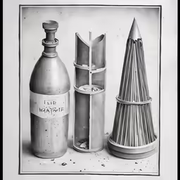 a black and white photo of various types of items