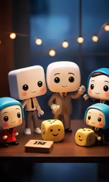 the figures of various characters, including one woman, are posed next to each other