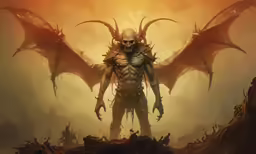 a man standing in the middle of a field with a giant monster