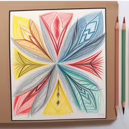 a piece of artwork on the wall and some pencils next to it