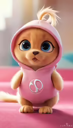 a small cartoon cat wearing a pink outfit