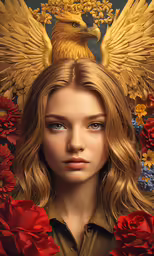 the cover of the book, with a gold eagle and red roses on it