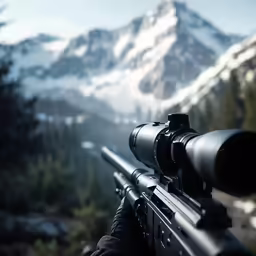 an image of a rifle scope aiming a mountain