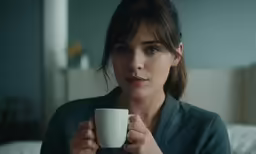 a beautiful young woman holding a coffee cup