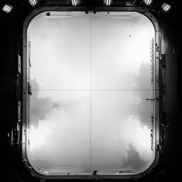 an overhead view of lights in a building