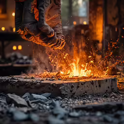 a fire blazing in an open air area
