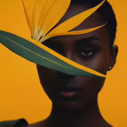 a beautiful woman with a yellow flower in her hair