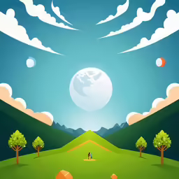 the illustration shows people walking on the grassy plain