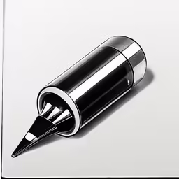 a pen with the tip pointing up, in a black and white picture