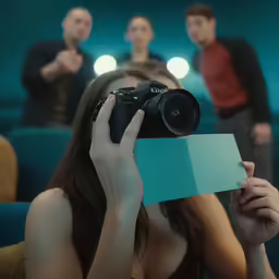 a woman taking a picture of her family