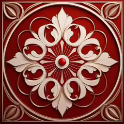 the metal art work with the red background