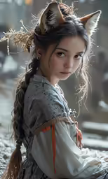 a girl in medieval dress is holding a sword