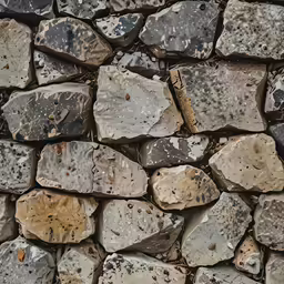 a wall made out of various rocks and gravel